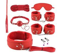 ZeeKoug Mode 8 PièCes Rouge en Peluche en Cuir Main Et Pied Set De Remise en Forme, Fournitures De Yoga RéGlables, Accessoires De Cosplay, Cadeaux De Couple