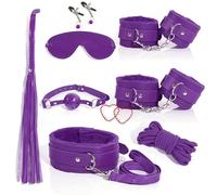ZeeKoug Mode 8 PièCes Violet en Peluche en Cuir Main Et Pied Set De Remise en Forme, Fournitures De Yoga RéGlables, Accessoires De Cosplay, Cadeaux De Couple