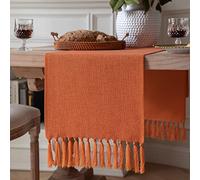 ZeeMart Chemin de Table Orange brûlé de 122 cm de Long, en Toile de Jute de Style Rustique campagnard pour l'automne, Petit Chemin de Table Basse bohème, 33 x 122 cm, Citrouille