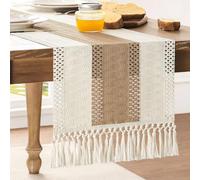 ZeeMart Chemin de Table tissé Bicolore, Style macramé - 35,6 x 183 cm - Marron/Ivoire - Style bohème Neutre - 183 cm de Long - Décoration d'intérieur Rustique