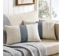 ZeeMart Lot de 2 Housses de Coussin Lombaire contrastées en Coton de Style Rustique et Rustique pour canapé, lit, Salon, décoration d'intérieur, 30,5 x 50,8 cm, Bleu Marine contrasté