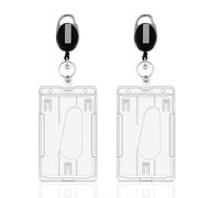 Zeeorymn 2 pièce Porte Badges Plastique Transparent, Porte Clef Retractable, Porte Carte Transparent Dur avec Fente Pouce, Protection pour Cartes d'Identité, Cartes de Crédit et Laissez-Passer