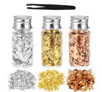 Zeeorymn Feuille D'or,3pcs Multifonctionnel Papier Feuille D'or en Bouteille,peut être Utilisé pour L'artisanat La Décoration,la Peinture à la Feuille D'or Maquillage,Nail art(Coloré)