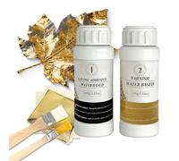 Zeeorymn Lot de 100 Feuilles d'Or avec Vernis Colle de 100 ml,Colle de 100 ml,2 Pinceaux, pour DIY, la Décoration de Meubles,Peinture à la Feuille d Or et Bricolage Professionnel