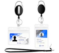 Zeeorymn Porte Badge Avec Porte Carte Transparent,Comprend - 1 Cordon, 2 porte Badge Enrouleur et 2 Carte étanche, Pour Cartes de Crédit, Cartes d'Identité,Porte Carte Bus.