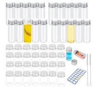 ZEEROQOLAB 50Pcs Tubes à Essai en Verre, Transparent Tube avec Bouchon à Vis 10ml/20ml, avec 3pcs Autocollant d’étiquette et 2pcs Brosse de Nettoyage, Pour Épices, Bonbons, Liquides, Sels, Fleurs