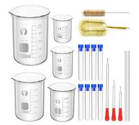 ZEEROQOLAB Ensemble de Bécher en Verre, 5Pcs Gradué Borosilicate Becher 50ml//100ml/250ml/50ml/1000ml(1L) avec 8 Tube à Essai Plastique, 3 Pipettes, 2 Agitateurs en Verre et 2 Brosses de Nettoyage