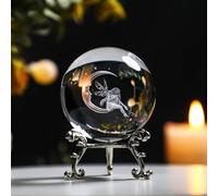 ZEERSHEE Boule de cristal 3D de 60 mm avec support en verre, lune laser et fée en cristal, décoration en cristal, poids en papier, figurine, art de la maison, artisanat avec support en métal, cadeaux