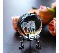 ZEERSHEE Boule de cristal en forme de loup de 60 mm avec support, en verre 3D, gravée au laser, cadeau pour les amateurs de loups, décoration décorative pour la maison et le bureau