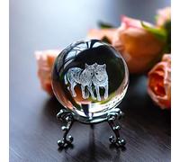 ZEERSHEE Boule de cristal en forme de loup de 60 mm avec support, en verre 3D, gravée au laser, cadeau pour les amateurs de loups, décoration décorative pour la maison et le bureau