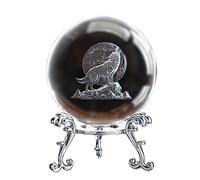 ZEERSHEE Figurines de loup en cristal 3D - Cadeau pour homme et femme - Boule laser en verre de 60 mm - Presse-papier avec support - Loup hurlant avec lune - Décoration pour la maison