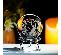 ZEERSHEE Presse-papier en forme de chat avec support en verre laser 3D en forme de chat sur la lune de 60 mm, boules décoratives en fifurine, cadeau unique pour femme