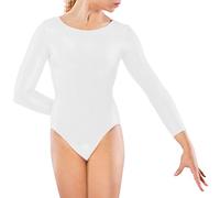 Zeetaq Justaucorps Stretch en Lycra pour Filles - École - en PE - Ballet de Danse - Gymnastique - Manches complètes - Âge 3 à 14 Ans, Blanc, 7-8 Ans