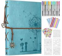ZEEYUAN Album Photo Scrapbook DIY kit en Cuir Pissenlit Album Photo Pages Vierges 60 Pages pour Lui Elle Bleu Clair