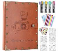 ZEEYUAN Album Photo Scrapbooking Rivets Livre Photo Vintage de 60 Pages de Recharge à Coller avec12 Stylos, 12 Feuilles Autocollants Stickers Cadeau pour Noël la fête des mères