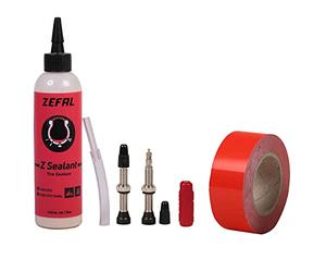 ZEFAL Tubeless Kit - Kit conversion pneu tubeless - bandes autocollantes + préventif anti-crevaison + valves coniques + démonte-obus