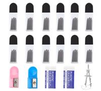 ZEFAN Lot de 120 mines de rechange pour compas 2B, mines de rechange de 2 mm, mines de rechange de 2 cm avec 2 rouleaux de guidage, 2 gommes, compas pour dessin mathématique