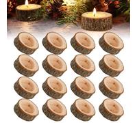 ZEFAN Lot de 16 photophores en bois ronds naturels pour décoration de table pour mariages, décoration de la maison, anniversaires, fêtes de Noël