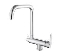 Zeffrary Robinet de cuisine 3 voies - Fenêtre avant - Pliable - Avec démarrage à froid - Mitigeur 3 en 1 pour filtre à eau - Rotatif à 360° - Avec 2 leviers - Chromé