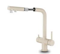 Zeffrary Robinet de cuisine 3 voies, robinet mélangeur rotatif à 360°, mitigeur pour évier avec bec flexible, robinet pour évier de cuisine pour eau froide et chaude et filtre (gris)
