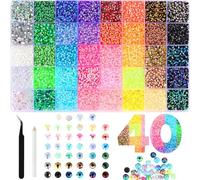Zefy Lot de 40 couleurs de strass en résine gel, 3mm 32000 pièces à dos plat pour le bricolage, kit de bricolage avec pince à épiler et stylo ramasse-graines pour vêtements, chaussures, carnet de nail