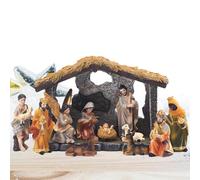 Zegaqae Crèche De Noël Crèche, 12 Pièces Crèches De Noël en Résine, avec Figurines Et Mangeoire, Décoration De Noëls Sculpture pour Intérieur, Salon, Table