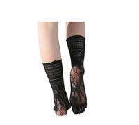 Zehensocken 3 Paar Fünf-Finger-Socken Lange Nylon-Frauenstrümpfe Dünne Spitze Transparent Atmungsaktiv-Schwarz-EU39-44
