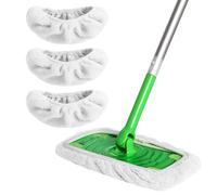 Zehrai Lot de 3 serpillères réutilisables 100 % coton compatibles avec balai Swiffer, housse de balai plate humide et sèche, lavable pour nettoyage de surface/plancher en bois dur (balai non inclus