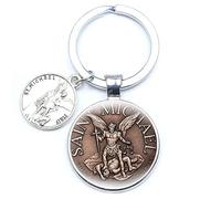 ZEIA3 Porte-clés Archange Saint Michel Protect Me Saint Bouclier Protection Ange en Métal Porte-clés Orhodoxe Amulette Bijoux Chrétiens, marron, 25