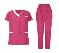 Zeiayuas 2025 Uniforme Médicale Unisexes Ensemble+ Blouse Medicale Femme/Homme - Manche Courte Tunique Médicale + Pantalons Tenue Aide Soignante Professionnelle Vêtement médical avec Poches