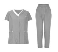 Zeiayuas 2025 Uniforme Médicale Unisexes Ensemble+ Blouse Medicale Femme/Homme - Manche Courte Tunique Médicale + Pantalons Tenue Aide Soignante Professionnelle Vêtement médical avec Poches