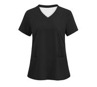 Zeiayuas Blouse Medicale Femme Col en V Manche Courte Blouse de Travail Femme Esthéticienne Infirmiere Professionnelle Uniforme D'infirmière Uniforme De Travail Femme Blouse avec Deux Poches
