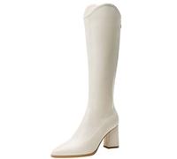 Zeiayuas Bottes Hautes Femmes Genoux Bottes Longue Bout Pointu Vernis Zip Chaud Winter Bootie Thigh High Stiletto Sexy Femmes Talon Bloc Etendue Longue Au-Dessus Du Genou Western Bottes