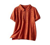 Zeiayuas Chemisier Coton et Lin Femme Manches Courtes Blouses Ample Col Rond Tunique D'été Bohème Folklore Vintage Top Hauts Lâche Respirant T-Shirts Grande Taille Pas Cher Tunique Blouse