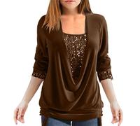 Zeiayuas Chemisier Femme Paillettes Strass Femme Sexy SoiréE Haut Faux Deux Pièces Ample à Smocks et Col en U à Sequins Chemisiers Blouses Femme Manche Longue Chemisier Femme Chic Et éLéGant