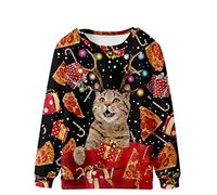 Zeiayuas Christmas Blouse Homme Sweat-Shirt de Noel T-Shirt Drôle à Manches Longues 3D Col Rond Pull de Noël Casual Moche Motifs Imprimé Animal de Compagnie de Noël Blouse Sport Top Sweatshirt 2023