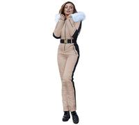 Zeiayuas Combinaison de Ski Femmes Hiver Chaude Une Pièce Peluche Capuche Couleur Unie Overall Neige Sports de Plein Air Zipper Ski Suit Imperméable Coupe-Vent Jumpsuit Sports de Neige Grande Taille