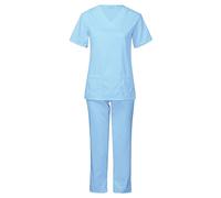 Zeiayuas Ensemble Uniformes Femme Blouse Uniforme Médical avec Haut et Pantalon Haut et Pantalons + Blouse Medicale Femme Manches Courtes Couleur Unie Tenue Aide Soignante Professionnelle 2024