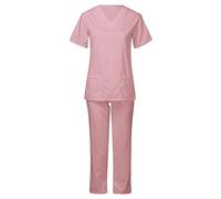 Zeiayuas Ensemble Uniformes Femme Blouse Uniforme Médical avec Haut et Pantalon Haut et Pantalons + Blouse Medicale Femme Manches Courtes Couleur Unie Tenue Aide Soignante Professionnelle 2024