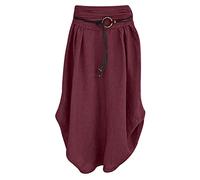 Zeiayuas Jupe En Coton Et Lin Femme été Décontractée Couleur Unie Taille Haute Minceur mi Longueur Ligne lâche Jupe Plissée Chic et Elegant Robes De Soie Plage 2024