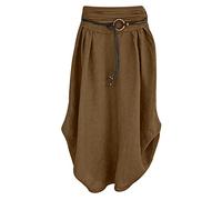 Zeiayuas Jupe En Coton Et Lin Femme été Décontractée Couleur Unie Taille Haute Minceur mi Longueur Ligne lâche Jupe Plissée Chic et Elegant Robes De Soie Plage 2024