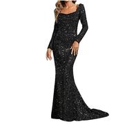 Zeiayuas Robe Femmes Long Sexy Paillettes Manches Longues à Sequins de Couleur Unie Robe Sequins Robe a Cocktail Robe de Soirée 2024