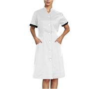 Zeiayuas Robe Médicale Femmes Soldes Robe Blouse Medicale Femme Col en V Banche Manches Courtes Uniforme de Travail Blouses Infirmiere Femme Professionnelle D'Infirmière Uniforme de Travail Pas Cher