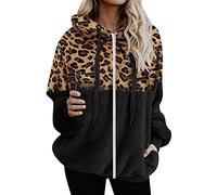 Zeiayuas Sweat Femme Zippé Polaire DéContracté Veste Hiver Sweat avec Capuche DoubléE Polaire Automne Manches Longues Chaude Pullover Sweat-Shirt Imprimé Léopard Hoodie avec Poche 2023