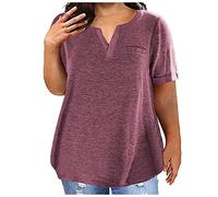 Zeiayuas T-Shirt Femme Grande Taille Chemisier À Manches Courtes pour Femme Blouse Été T-Shirt Col V Basiques Top Couleur Unie Chemisier Ample Casual Hauts Tunique Pas Cher Confortables Lâche