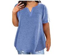 Zeiayuas T-Shirt Femme Grande Taille Chemisier À Manches Courtes pour Femme Blouse Été T-Shirt Col V Basiques Top Couleur Unie Chemisier Ample Casual Hauts Tunique Pas Cher Confortables Lâche