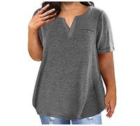 Zeiayuas T-Shirt Femme Grande Taille Chemisier À Manches Courtes pour Femme Blouse Été T-Shirt Col V Basiques Top Couleur Unie Chemisier Ample Casual Hauts Tunique Pas Cher Confortables Lâche
