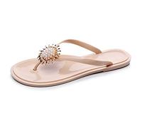 Zeiayuas Tong Sandale de Plage Semelle Souple Été Femme Élégant Perle Strass Claquette Semelle Epaisse Tongs Pantoufles Flip Flops Slippers Femmes Été Ado Filles Claquettes Strass Sandale Mode Femme