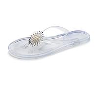 Zeiayuas Tong Sandale de Plage Semelle Souple Été Femme Élégant Perle Strass Claquette Semelle Epaisse Tongs Pantoufles Flip Flops Slippers Femmes Été Ado Filles Claquettes Strass Sandale Mode Femme