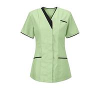 Zeiayuas Tunique Médicale Femme Col en V Manche Courte Uniforme De Travail Blouse Infirmiere Femme Professionnelle Uniforme D'infirmière Uniforme De Travail Esthéticienne Cadeau Secretaire Medicale